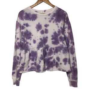 BP Purple Tie Dye Peplum Sweatshirt Long Sleeved Top Size XS/ Small / Medium NEW